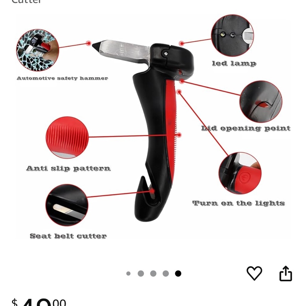 Black and Red Safety Hammer with LED Light